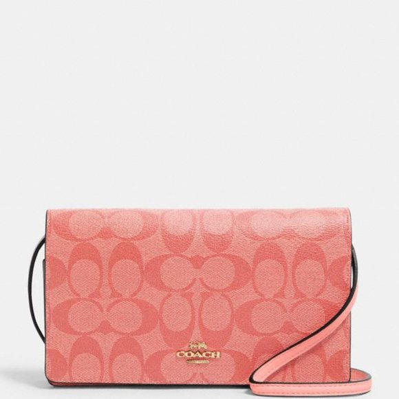 Coach Other Anna Foldover Crossbody Clutch In Signature Canvas
